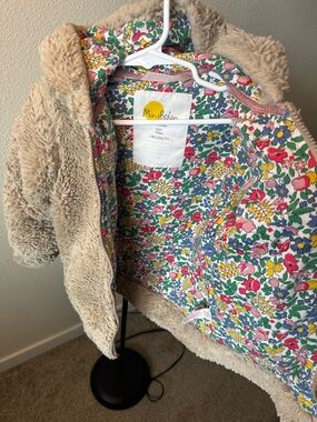 Mini Boden Sherpa Jacket with Floral Lining and Bear Ears